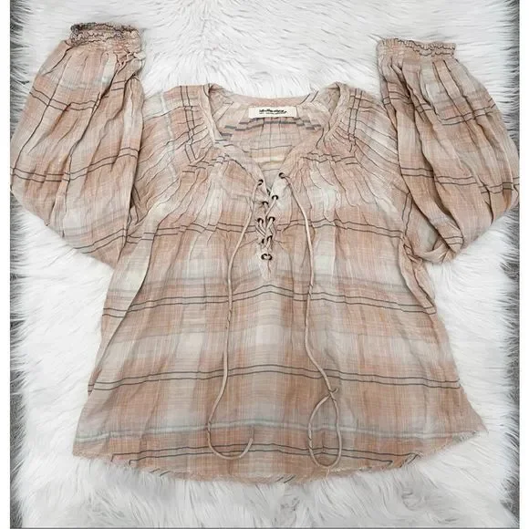 Free People Cloudbreaker Plaid Tunic Blouse Size S - Picture 3 of 4